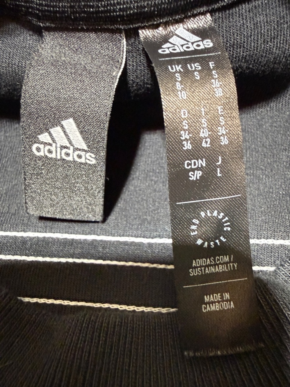 adidas Black Cropped Crewneck Sweatshirt with White Sleeve Stripes - Picture 7 of 9
